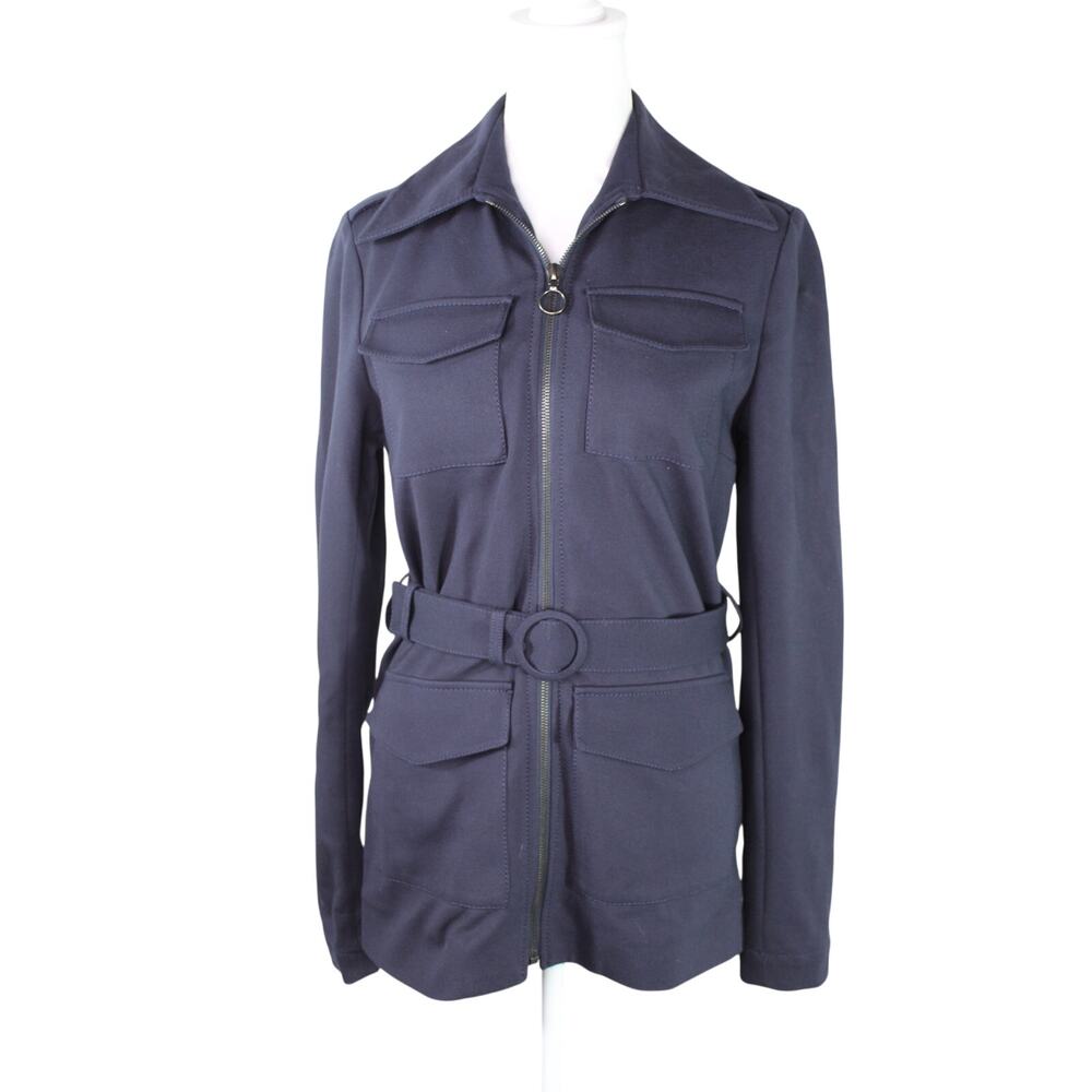 Victoria Victoria Beckham Dark Navy Utility Jacket Zip Closure Belted Size 4